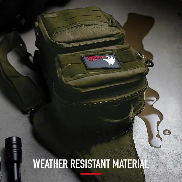 Alt view image 4 of 7 - Mens EDC Sling Bag - Concealed Carry, Laser-Cut MOLLE, Lightweight, Green