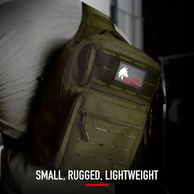 Alt view image 6 of 7 - Mens EDC Sling Bag - Concealed Carry, Laser-Cut MOLLE, Lightweight, Green