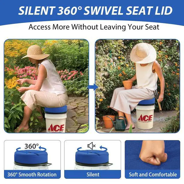 Alt view image 4 of 7 - 5 Gallon Bucket Seat with 3" Thick Seat Foam Cushion, 360°Swivel Bucket Lid Seat, Waterproof & Silent Bucket Seats for Dove Duck Hunting, Ice Fishing, Baseball, Camping