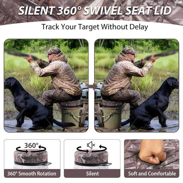 Alt view image 4 of 7 - 5 Gallon Bucket Seat with 3" Thick Seat Foam Cushion, 360°Swivel Bucket Lid Seat, Waterproof & Silent Bucket Seats for Dove Duck Hunting, Ice Fishing, Baseball, Camping