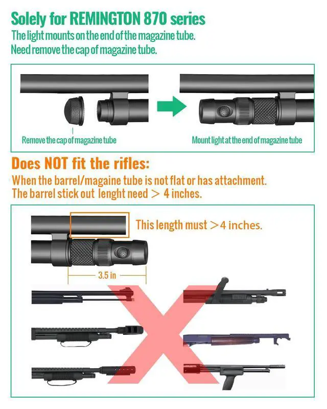 Alt view image 2 of 6 - Tactical Mag Tube Cap Flashlight 500 Lumen Max for Remington 870 | Strobe Function