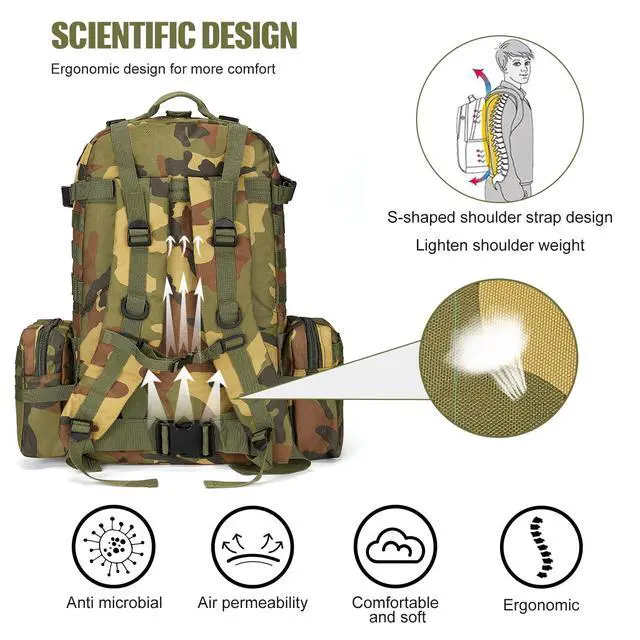 Alt view image 5 of 7 - Large Military Tactical Backpack for Men, 40-50L Backpacks for Women, Bug out Bag Army 3 Days Assault Pack Bags Rucksack with Molle System