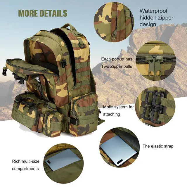 Alt view image 7 of 7 - Large Military Tactical Backpack for Men, 40-50L Backpacks for Women, Bug out Bag Army 3 Days Assault Pack Bags Rucksack with Molle System