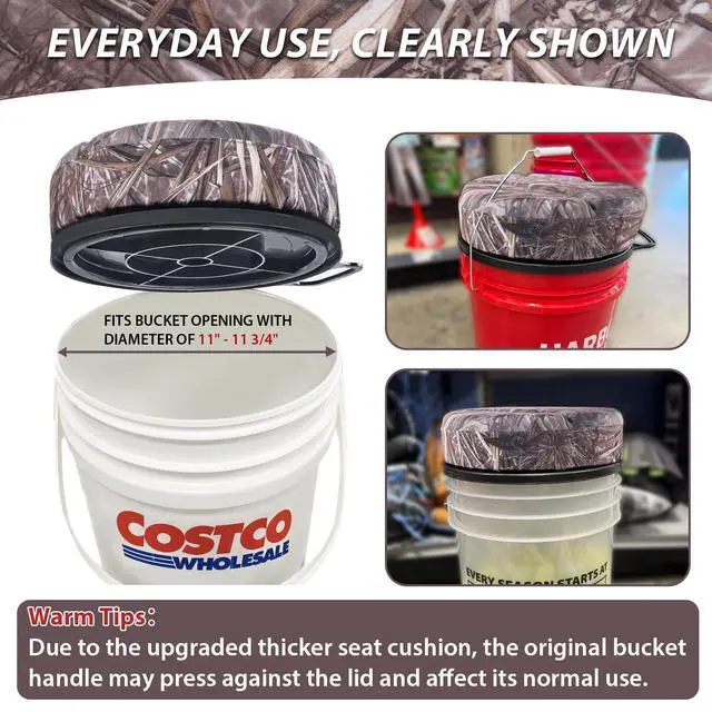 Alt view image 6 of 7 - 5 Gallon Bucket Seat with 3" Thick Seat Foam Cushion, 360°Swivel Bucket Lid Seat, Waterproof & Silent Bucket Seats for Dove Duck Hunting, Ice Fishing, Baseball, Camping