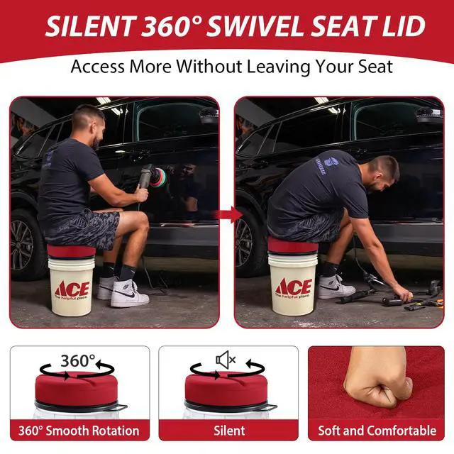 Alt view image 4 of 7 - 5 Gallon Bucket Seat with 3" Thick Seat Foam Cushion, 360°Swivel Bucket Lid Seat, Waterproof & Silent Bucket Seats for Dove Duck Hunting, Ice Fishing, Baseball, Camping