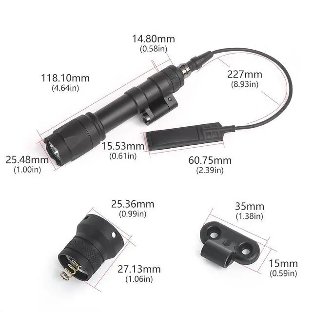 Alt view image 6 of 7 - M600C 800 Lumens Tactical Flashlight, 2 Rotating Base, 2 Switches | 100 min, Replaceable Mounts for 20mm Picatinny & Mlok/Keymod Rail, with Remote Pressure & Push Button Switch