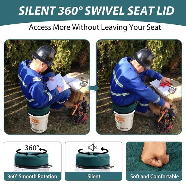 Alt view image 4 of 7 - 5 Gallon Bucket Seat with 3" Thick Seat Foam Cushion, 360°Swivel Bucket Lid Seat, Waterproof & Silent Bucket Seats for Dove Duck Hunting, Ice Fishing, Baseball, Camping