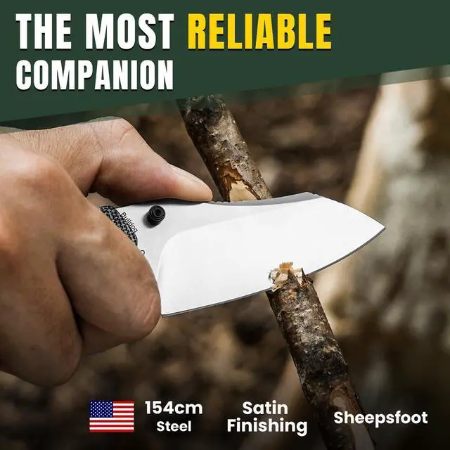 Alt view image 2 of 7 - Bulldog Folding Pocket Knife, 3" Sheepsfoot Blade Folding Knife, 154CM Steel Micarta Handle Pocket Knife, Small EDC Knife for Outdoor Indoor Camping Hunting Fishing Survival V3672C2