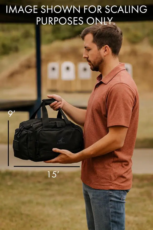 Alt view image 7 of 7 - Tactical Range Bag - Medium Size Range Bag for Shooting - Gun Case for Handguns, Ammo Storage, Tactical Backpack, Molle Webbing, Free Subdued USA Patch, Designed in the USA