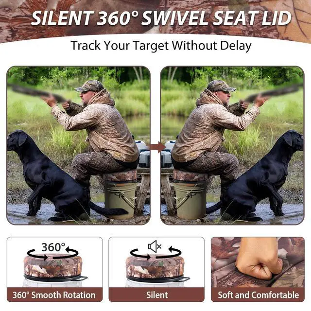 Alt view image 4 of 7 - 5 Gallon Bucket Seat with 3" Thick Seat Foam Cushion, 360°Swivel Bucket Lid Seat, Waterproof & Silent Bucket Seats for Dove Duck Hunting, Ice Fishing, Baseball, Camping