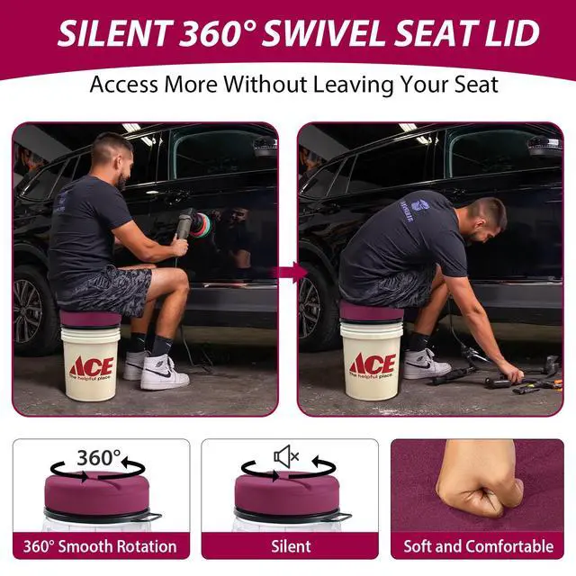 Alt view image 4 of 7 - 5 Gallon Bucket Seat with 3" Thick Seat Foam Cushion, 360°Swivel Bucket Lid Seat, Waterproof & Silent Bucket Seats for Dove Duck Hunting, Ice Fishing, Baseball, Camping