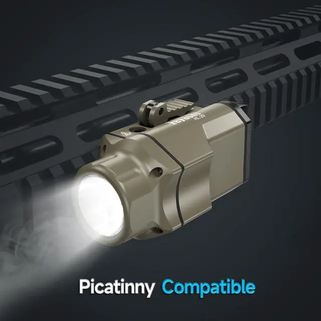 Alt view image 3 of 7 - Tactical Picatinny Rail Flashlight, LED Weapon Light, Pistol Light | with 5 Interchangeable Picatinny Rail Adapters Fits Multiple Models IPX7 Water-Resistant
