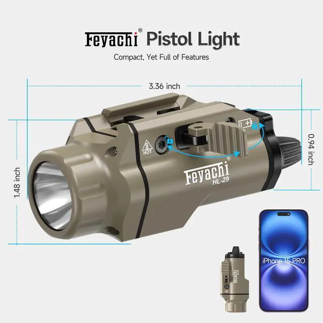 Alt view image 5 of 7 - Tactical Picatinny Rail Flashlight, LED Weapon Light, Pistol Light | with 5 Interchangeable Picatinny Rail Adapters Fits Multiple Models IPX7 Water-Resistant