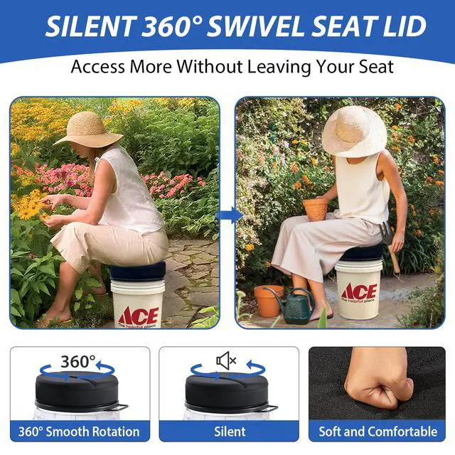 Alt view image 4 of 7 - 5 Gallon Bucket Seat with 3" Thick Seat Foam Cushion, 360°Swivel Bucket Lid Seat, Waterproof & Silent Bucket Seats for Dove Duck Hunting, Ice Fishing, Baseball, Camping