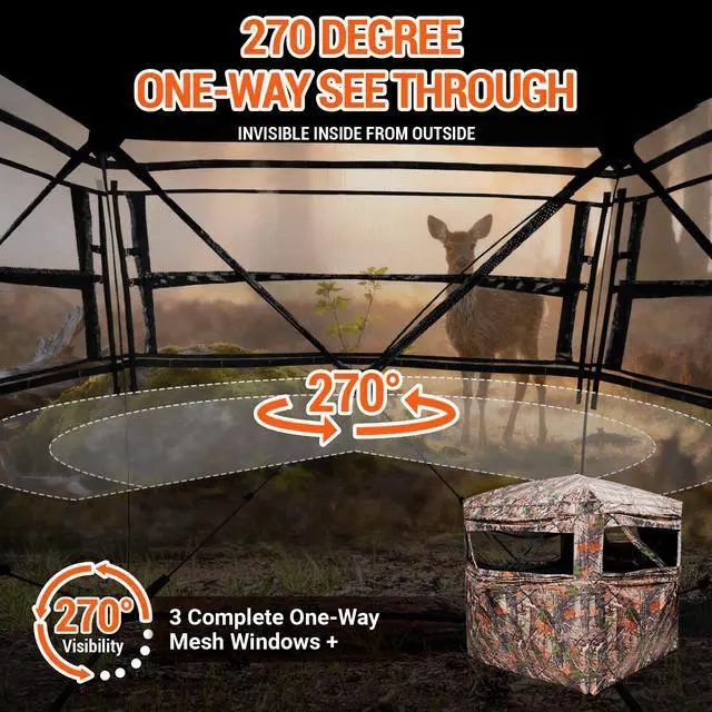 Alt view image 2 of 7 - Hunting Blind 270/360 Degree See Through Ground Blind2/3 Person Soft Material Pop-Up Camouflage TentEasy-Fold Portable Concealed Shelter with Carrying Bag