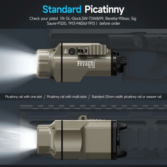Alt view image 6 of 7 - Tactical Picatinny Rail Flashlight, LED Weapon Light, Pistol Light | with 5 Interchangeable Picatinny Rail Adapters Fits Multiple Models IPX7 Water-Resistant