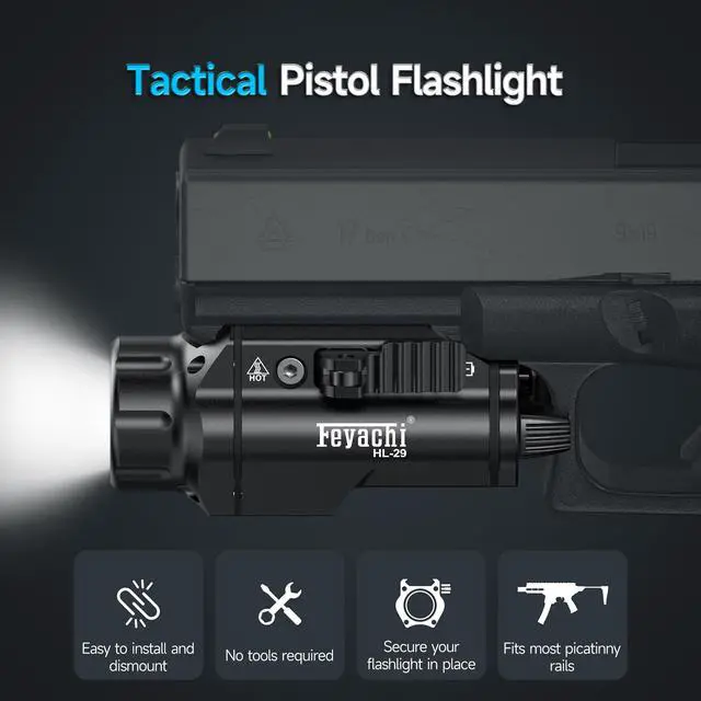Alt view image 6 of 7 - Tactical Flashlight - 1500 Lumens Rail Mounted Flashlight, with 5 Interchangeable Picatinny Rail Adapters, Fits Multiple Models, IPX7 Water-Resistant Pistol Light