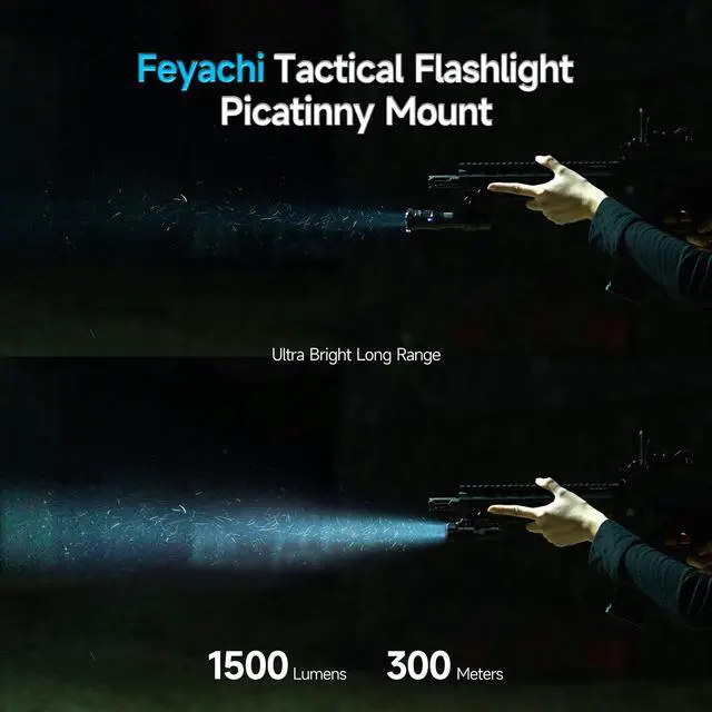 Alt view image 3 of 7 - Tactical Flashlight - 1500 Lumens Rail Mounted Flashlight, with 5 Interchangeable Picatinny Rail Adapters, Fits Multiple Models, IPX7 Water-Resistant Pistol Light