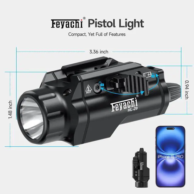 Alt view image 4 of 7 - Tactical Flashlight - 1500 Lumens Rail Mounted Flashlight, with 5 Interchangeable Picatinny Rail Adapters, Fits Multiple Models, IPX7 Water-Resistant Pistol Light