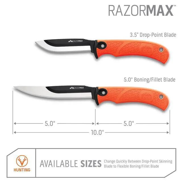 Alt view image 5 of 7 - RazorMax - Replaceable Fixed Blade Hunting Knife with 3.5" Drop-Point, 5" Boning/Fillet Blades, Belt Sheath and Detachable Blade Carrier (Orange, 6 Blades)