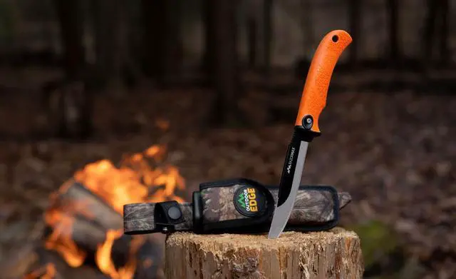 Alt view image 6 of 7 - RazorMax - Replaceable Fixed Blade Hunting Knife with 3.5" Drop-Point, 5" Boning/Fillet Blades, Belt Sheath and Detachable Blade Carrier (Orange, 6 Blades)