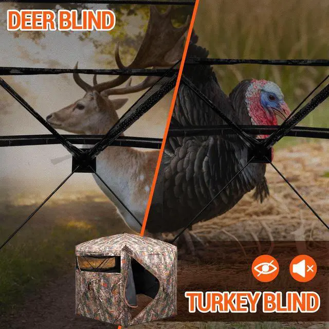 Alt view image 4 of 7 - Hunting Blind 270/360 Degree See Through Ground Blind2/3 Person Soft Material Pop-Up Camouflage TentEasy-Fold Portable Concealed Shelter with Carrying Bag