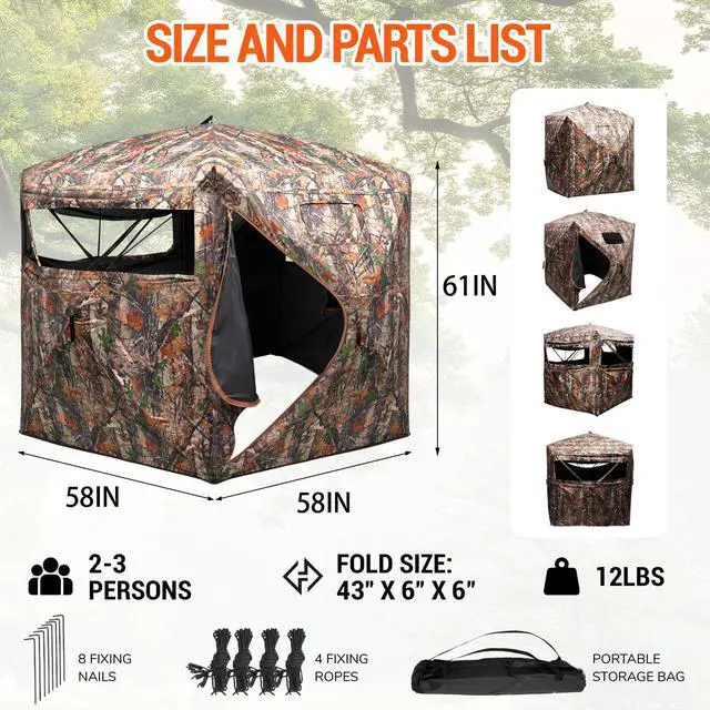 Alt view image 6 of 7 - Hunting Blind 270/360 Degree See Through Ground Blind2/3 Person Soft Material Pop-Up Camouflage TentEasy-Fold Portable Concealed Shelter with Carrying Bag