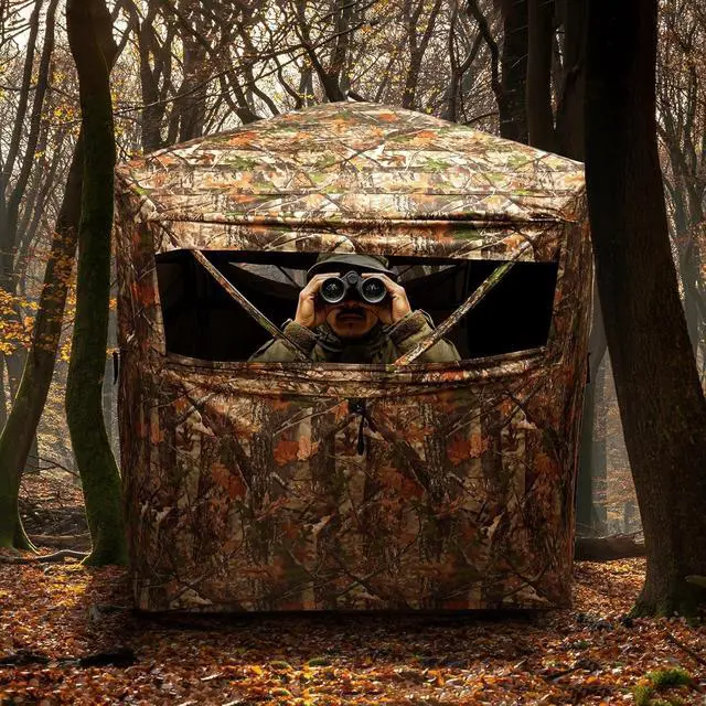 Alt view image 7 of 7 - Hunting Blind 270/360 Degree See Through Ground Blind2/3 Person Soft Material Pop-Up Camouflage TentEasy-Fold Portable Concealed Shelter with Carrying Bag