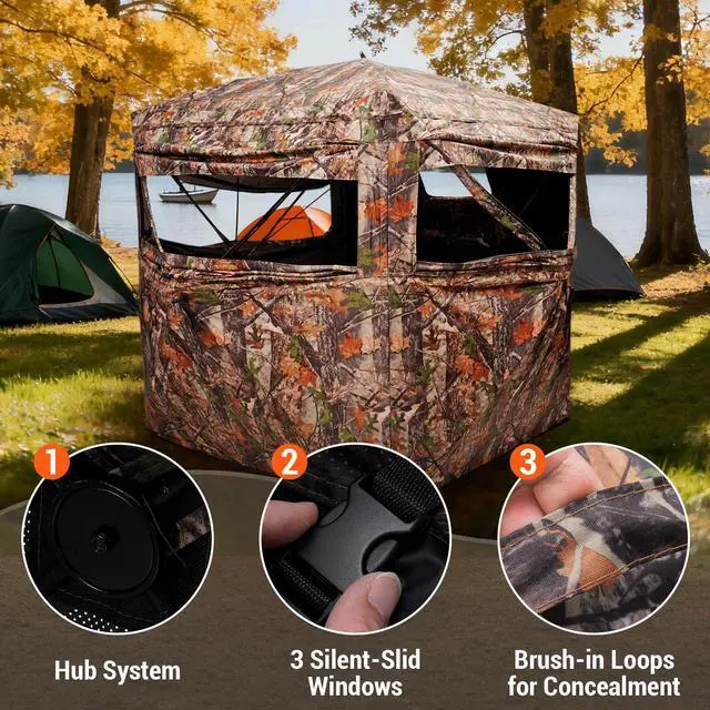 Alt view image 5 of 7 - Hunting Blind 270/360 Degree See Through Ground Blind2/3 Person Soft Material Pop-Up Camouflage TentEasy-Fold Portable Concealed Shelter with Carrying Bag