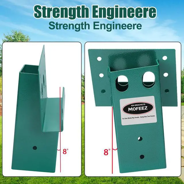 Alt view image 2 of 7 - Deer Stand Brackets 4x4 with Screws, Heavy Duty Elevator Bracket with Powder Coated for Deer Blind Outdoor Hunting Platform Blind Box Treehouse Shooting Shack Over 2000lb Capacity Green 4 Pack