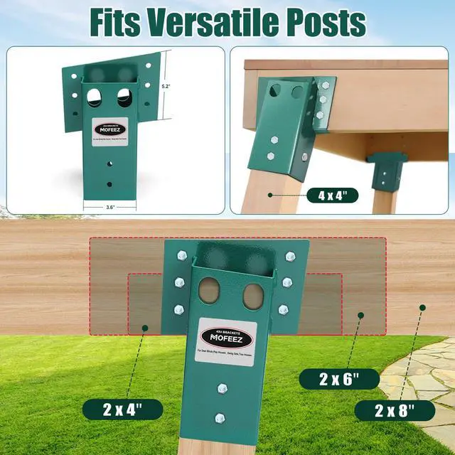 Alt view image 4 of 7 - Deer Stand Brackets 4x4 with Screws, Heavy Duty Elevator Bracket with Powder Coated for Deer Blind Outdoor Hunting Platform Blind Box Treehouse Shooting Shack Over 2000lb Capacity Green 4 Pack