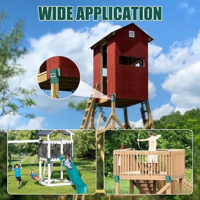 Alt view image 6 of 7 - Deer Stand Brackets 4x4 with Screws, Heavy Duty Elevator Bracket with Powder Coated for Deer Blind Outdoor Hunting Platform Blind Box Treehouse Shooting Shack Over 2000lb Capacity Green 4 Pack