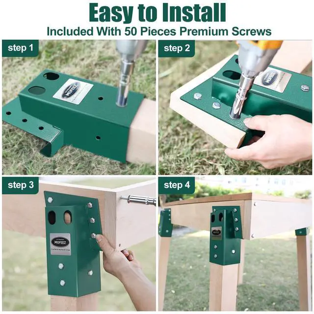 Alt view image 7 of 7 - Deer Stand Brackets 4x4 with Screws, Heavy Duty Elevator Bracket with Powder Coated for Deer Blind Outdoor Hunting Platform Blind Box Treehouse Shooting Shack Over 2000lb Capacity Green 4 Pack