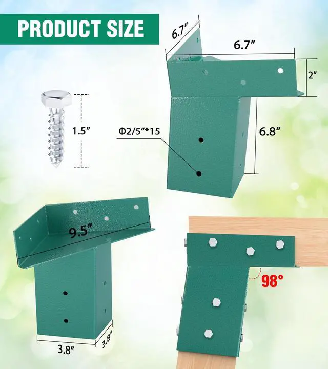 Alt view image 3 of 7 - Deer Stand Brackets 4x4, Heavy Duty Elevator Bracket for Deer Blind Outdoor Hunting Platform Blind Box Treehouse Shooting Shack Pergolas Green 4PCS with Screws