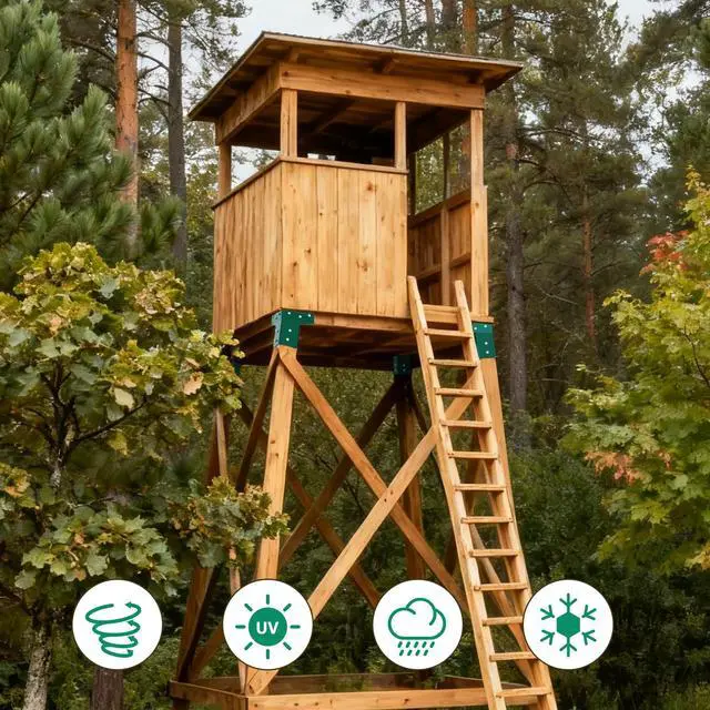 Alt view image 5 of 7 - Deer Stand Brackets 4x4, Heavy Duty Elevator Bracket for Deer Blind Outdoor Hunting Platform Blind Box Treehouse Shooting Shack Pergolas Green 4PCS with Screws