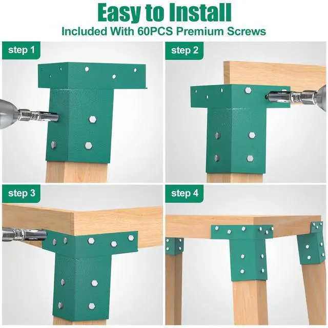 Alt view image 7 of 7 - Deer Stand Brackets 4x4, Heavy Duty Elevator Bracket for Deer Blind Outdoor Hunting Platform Blind Box Treehouse Shooting Shack Pergolas Green 4PCS with Screws