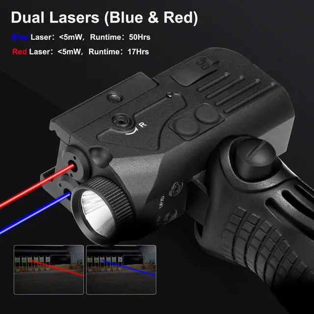 Alt view image 3 of 6 - 1200 Lumens LED White Flashlight with Dual Laser Sights, Rechargeable Laser Beams with 5 LED Light Modes - Hard Anodized Aluminum for Picatinny Rail Mount, Laser Class IIIA, Less Than 5mW
