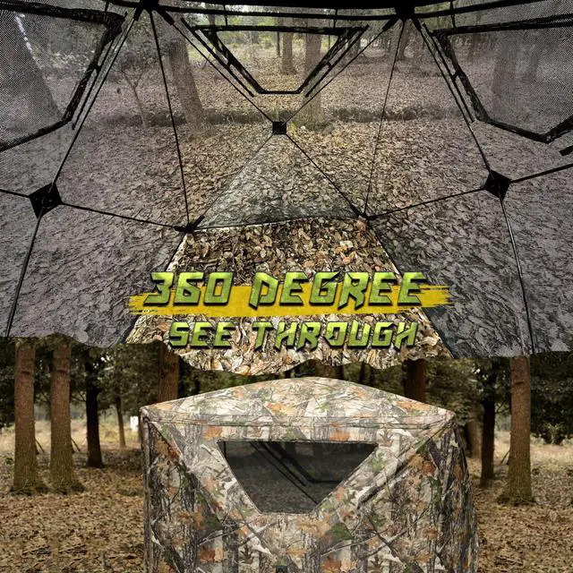 Alt view image 2 of 6 - Hunting Blind, 2 Person Pop Up Blinds 360 Degree See Through, Portable Durable Hunting Ground Blinds for Deer & Turkey Hunting