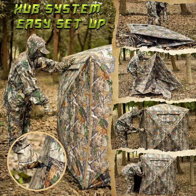 Alt view image 4 of 6 - Hunting Blind, 2 Person Pop Up Blinds 360 Degree See Through, Portable Durable Hunting Ground Blinds for Deer & Turkey Hunting