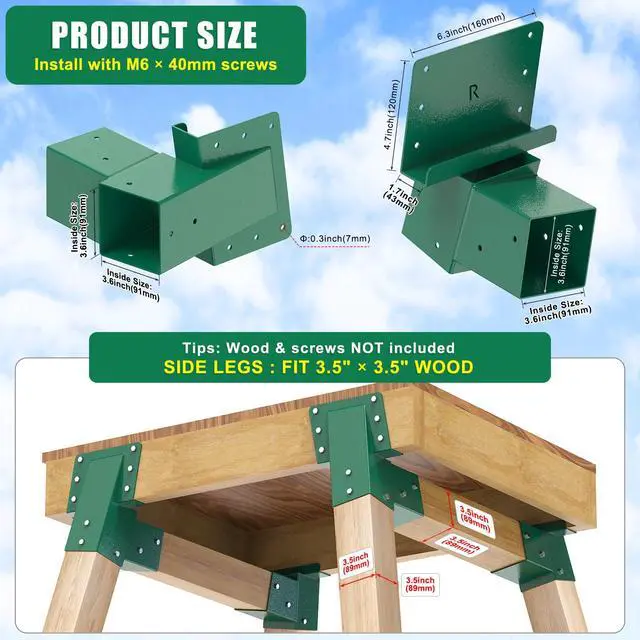 Alt view image 2 of 7 - Heavy Duty Deer Stand Brackets, 4x4 Compound Angle Bracket, Powder Coated Elevated Bracket for Outdoor Platforms, Deer Hunting, Shooting Shack, Observation Decks& Tree Houses (4Pack)