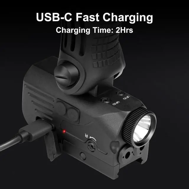 Alt view image 6 of 6 - 1200 Lumens LED White Flashlight with Dual Laser Sights, Rechargeable Laser Beams with 5 LED Light Modes - Hard Anodized Aluminum for Picatinny Rail Mount, Laser Class IIIA, Less Than 5mW