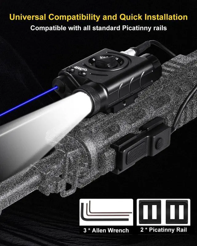 Alt view image 2 of 6 - 1200 Lumens Tactical Laser Light Combo for Rifle, Weapon Light + Blue Laser + IR Laser Compatible with Picatinny/M-LOK Rails, 3-Level Light Brightness, Laser Output Less Than 5mW, Class IIIA