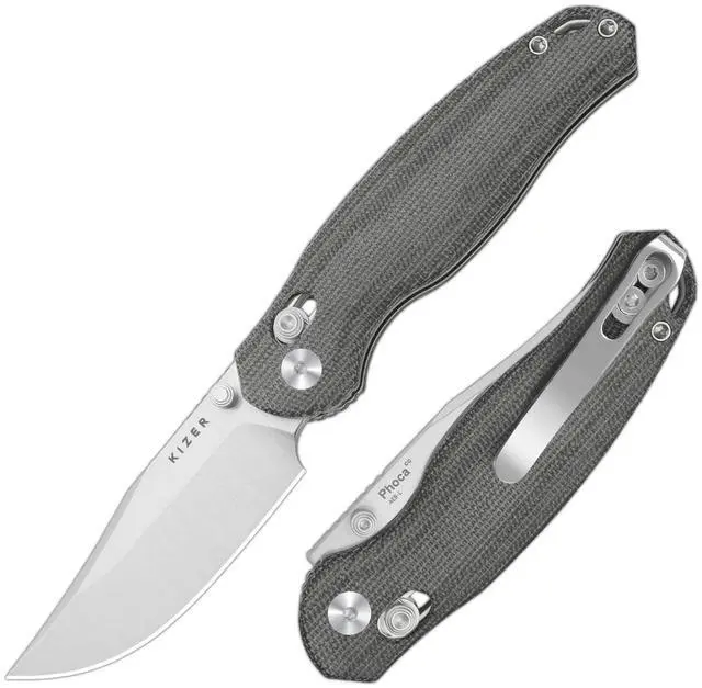 Main image of Phoca CC Pocket Knife, 2.93" Clip Point Satin AEB-L Blade Folding Knives with Black Norplex UltreX Micarta Handle, Thumb Stud Opener & Clutch Lock EDC knife for Men Women V3780A3