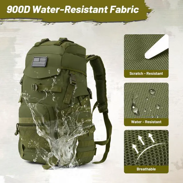 Alt view image 5 of 7 - 50L Tactical Backpack for Men and Women, Water-Resistant Molle Rucksack, Large Military Assault Pack for Hiking, Hunting, Camping, Gym & Outdoor Survival Green