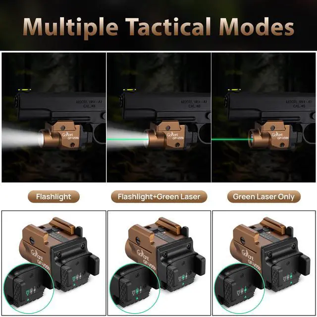 Alt view image 3 of 7 - 1500 Lumens Compact Weapon Laser Light, Aircraft Grade Aluminum Pistol Light, Adjustable Rail-Mounted Handgun Light and Green Laser Combo