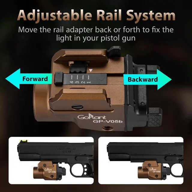 Alt view image 5 of 7 - 1500 Lumens Compact Weapon Laser Light, Aircraft Grade Aluminum Pistol Light, Adjustable Rail-Mounted Handgun Light and Green Laser Combo