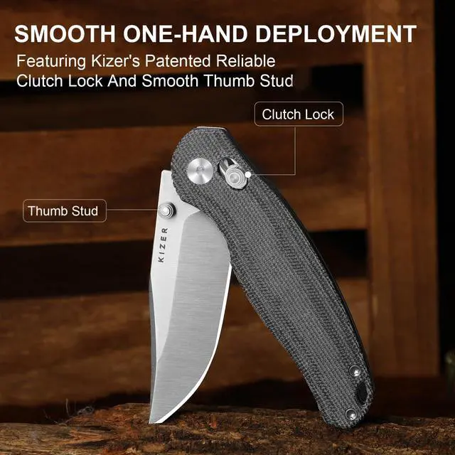 Alt view image 2 of 7 - Phoca CC Pocket Knife, 2.93" Clip Point Satin AEB-L Blade Folding Knives with Black Norplex UltreX Micarta Handle, Thumb Stud Opener & Clutch Lock EDC knife for Men Women V3780A3
