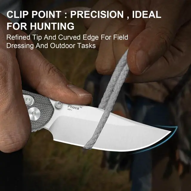 Alt view image 3 of 7 - Phoca CC Pocket Knife, 2.93" Clip Point Satin AEB-L Blade Folding Knives with Black Norplex UltreX Micarta Handle, Thumb Stud Opener & Clutch Lock EDC knife for Men Women V3780A3