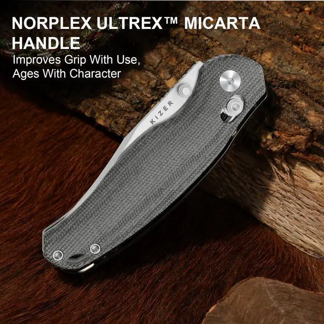 Alt view image 6 of 7 - Phoca CC Pocket Knife, 2.93" Clip Point Satin AEB-L Blade Folding Knives with Black Norplex UltreX Micarta Handle, Thumb Stud Opener & Clutch Lock EDC knife for Men Women V3780A3