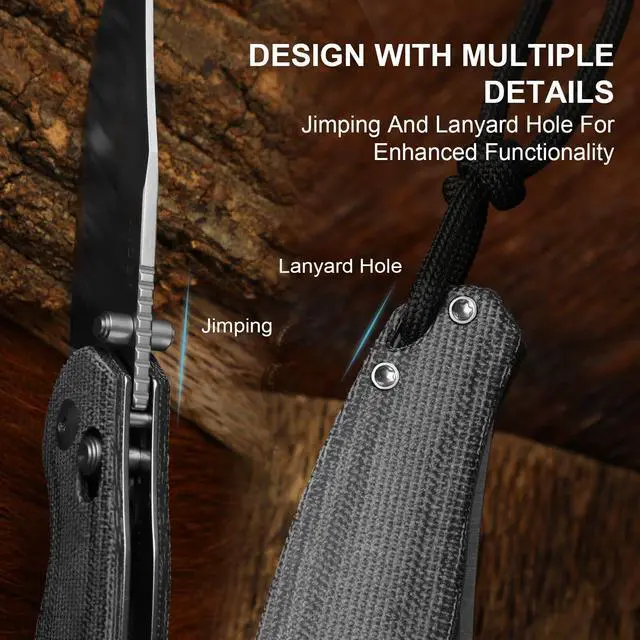Alt view image 7 of 7 - Phoca CC Pocket Knife, 2.93" Clip Point Satin AEB-L Blade Folding Knives with Black Norplex UltreX Micarta Handle, Thumb Stud Opener & Clutch Lock EDC knife for Men Women V3780A3